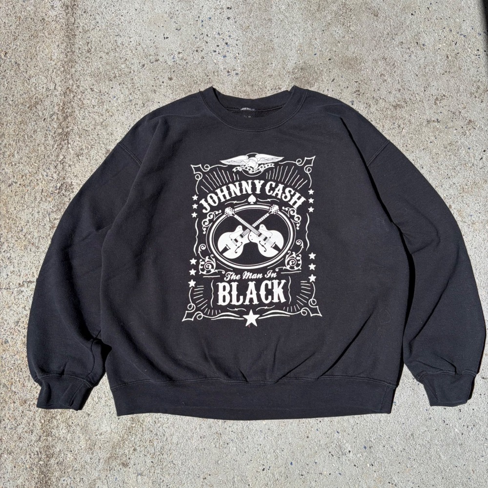 Johnny Cash The Man In Black Sweatshirt Mens Large Zion Rootswear Graphic Black - Picture 2 of 3
